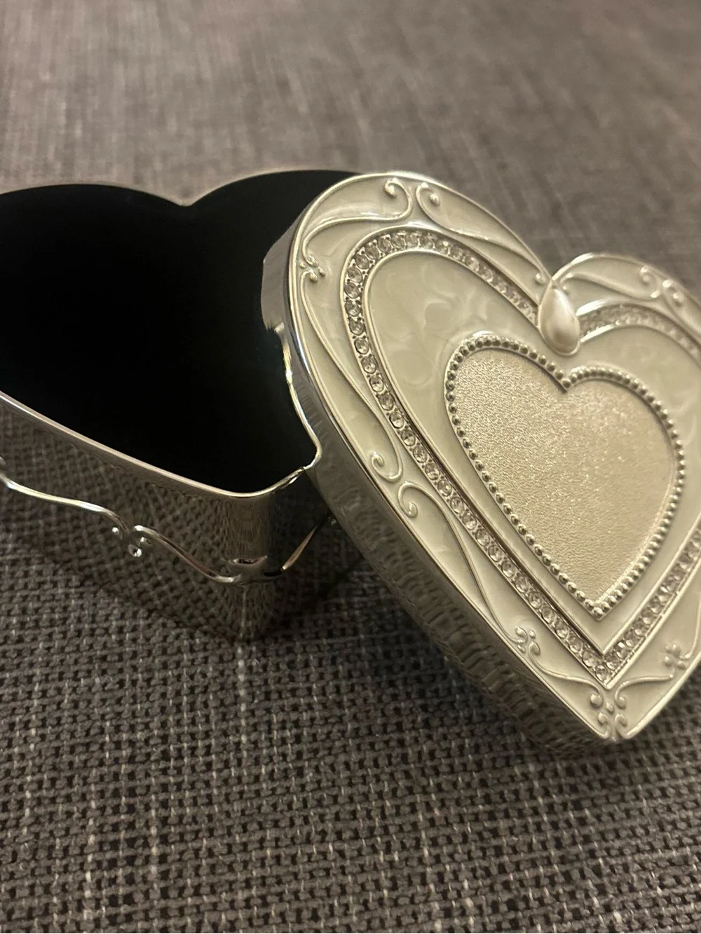 Things Remembered Heart Shaped Box with Pearls, Diamonds, and Black Velvet